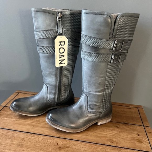 ROAN Leather Tall Shaft Boots Size 7 Color Grey/ White - Picture 2 of 12